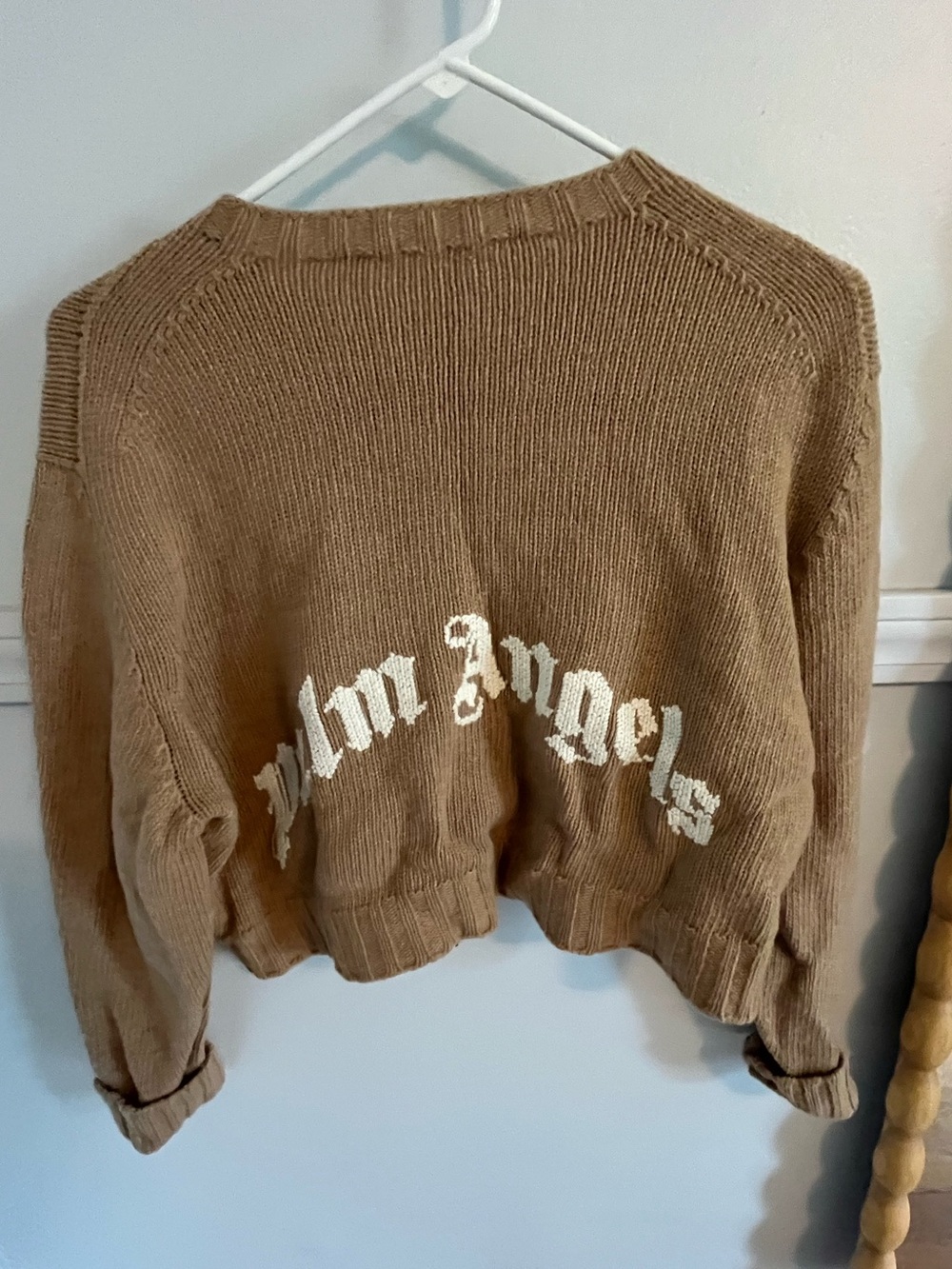 Palm Angels logo on back Women’s Cropped Knit Sweater in Tan